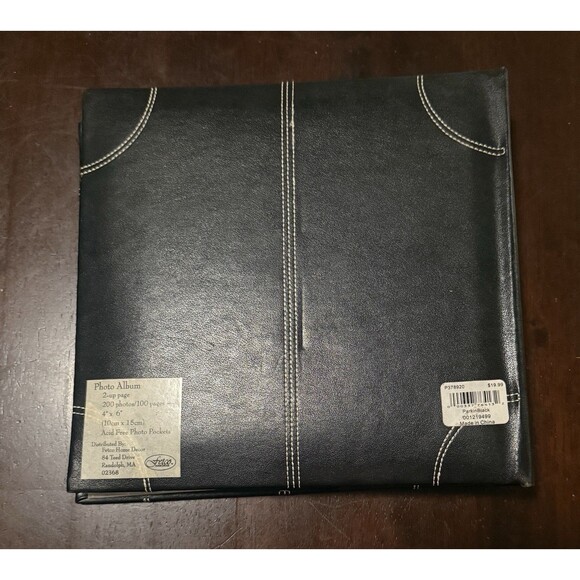 NWT Black Faux Leather White Stitching Pocket Photo Album Notes Spaces Fetco - Picture 3 of 6